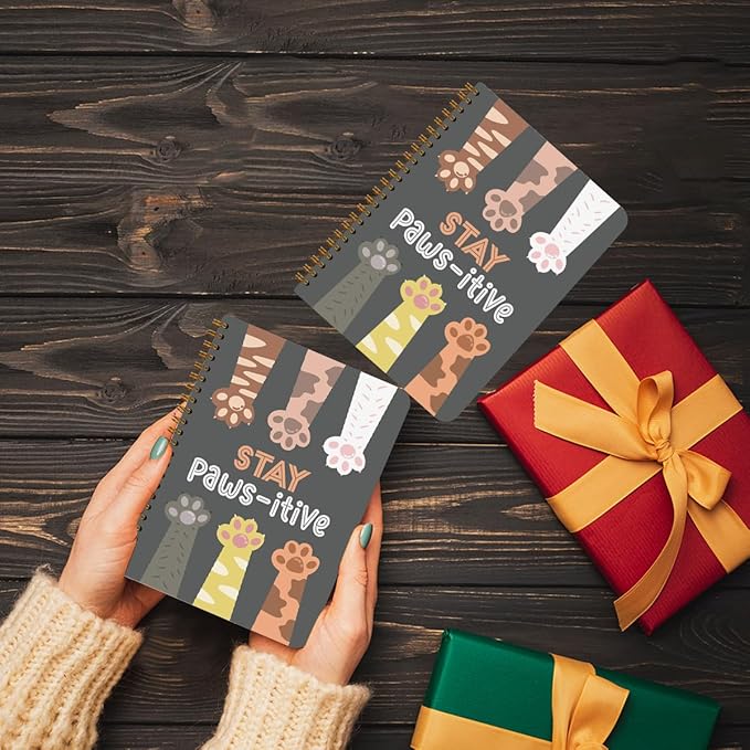 2 Pcs Cute Pet Spiral Notebook - Stay Pawsitive, Cats Claw Notebook College Ruled, Journaling for Work, Note Books Home College Office Supplies Gatos Cat Lover Gifts for Girls Teens Colleagues