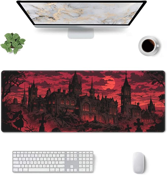 Gothic Desk Mat Large Gaming Mouse Pad Gothic Extended Mousepad Big in Laptop Computer Mouse Keyboard Mat for Office Desk Decor 35.5x16 in