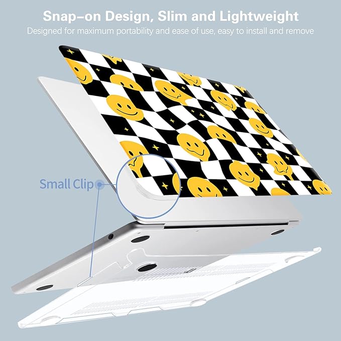 KEROM Compatible for MacBook Air 13 inch Case 2025 M4, 2024-2022 M3 M2 A3240 A3113 A2681, Cute Sleek Aesthetic Plastic Hard Shell with Keyboard Cover for Mac Air 13.6 inch Case, Checkered Smiley Face