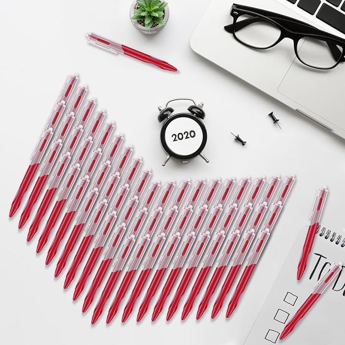Aozora Pens Bulk,60 Pack Red Click Pens with Grip,Wholesale Retractable Ballpoint Pens Medium Point,Smooth Ink Pen for Journaling School Office Supplies 1.0MM Red Ink