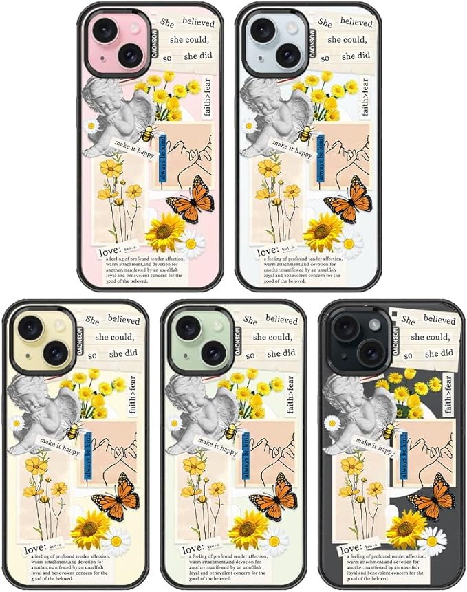 MOSNOVO Magnetic Case for iPhone 15, 10ft Military-Grade Protection, Compatible with Magsafe, Shockproof Phone Case for iPhone 15 - Vintage Collage Art - Clear Black