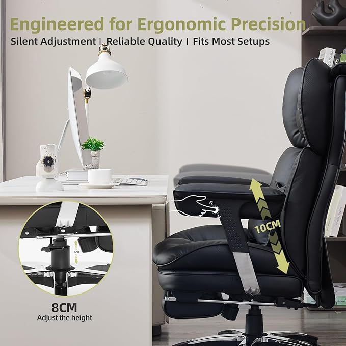 Efomao Big and Tall Office Chair with Footrest – High Back Computer Chair with Adjustable Armrests，Executive Office Chair with Wide Seat, Modern Desk Chair for Home Office, Gaming, or Study, Black