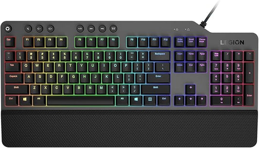 Lenovo GY40T26478 Legion K500 RGB Mechanical Gaming Keyboard, 3 ZONE Full-size Keyboard, 7 user Programmable Hot Keys; 16.8 Million Colors, 50 Million-Click Red Mechanical Keys, Detachable Palm Rest
