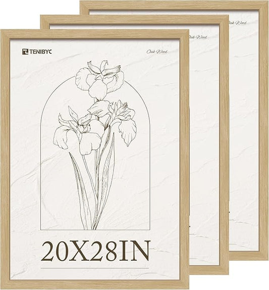 20x28 Picture Frame 3 Pack - Natural Oak Woodgrain, Vertical or Horizontal Wall Hanging for Photos, Posters, Artworks & Puzzle
