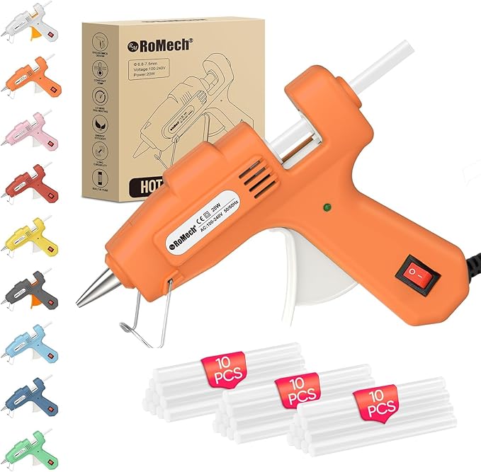 ROMECH 20W Mini Hot Glue Gun with 30 Glue Sticks Set, Fast Preheating Hot Glue Gun Kit Heavy Duty Gluegun for Craft, DIY, Repairs (Orange)