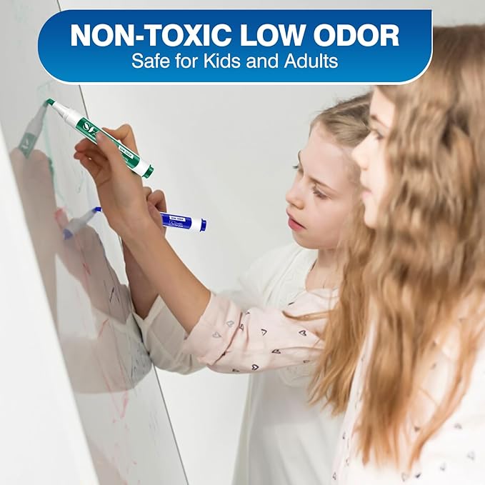 SFAIH Dry Erase Markers Chisel Tip with Magnetic Whiteboard Eraser, 72 Bulk Pack Black White Board Markers for Teachers & Students, Versatile Lines, 1s Quickly Dry, Perfect for Classroom and Office