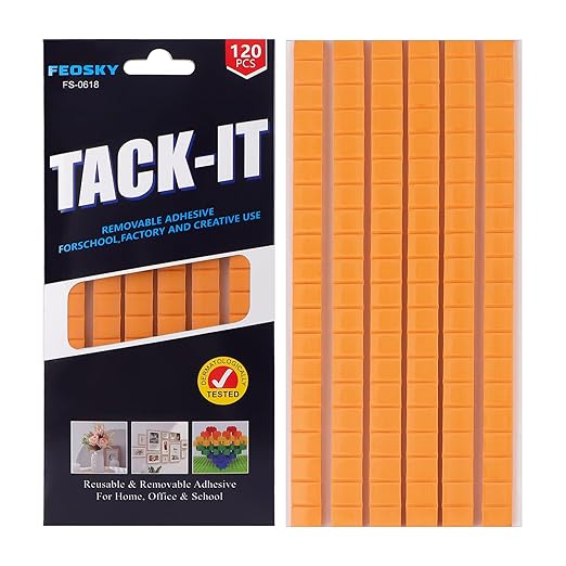 Feosky Adhesive Poster Sticky Tack Putty, Reusable and Removable Adhesive Putty, 120PCS, Mounting Putty for displaying Wall Paintings, Museum Art Photography, Picture, Crafts (Orange, Pack of 1)