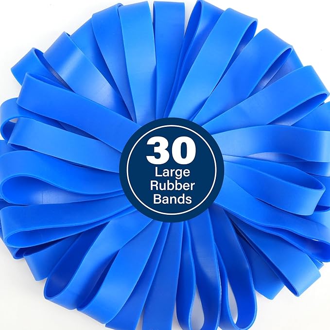 LotFancy Large Rubber Bands, 30Pcs Size #107 Big Wide Elastic Bands, Heavy Duty Blue Long Rubber Bands for Office Supplies