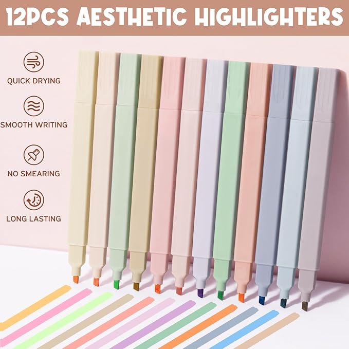 65PCS Aesthetic School Supplies with Cute Pencil Case, Pastel Highlighters Gel Pens Mechanical Pencils Set 0.5 0.7 & 2.0mm, Office Back to School Supplies College Essentials Kit Student Stationary Set