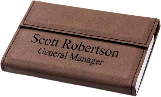 Personalized Dark Brown Leatherette Business Card Holder