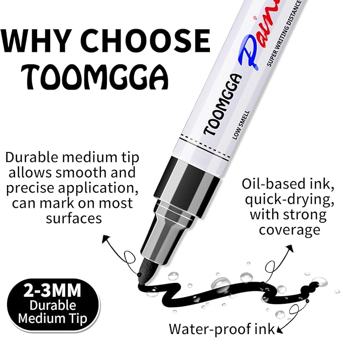 White and Black Permanent Markers Paint Pens - 12 Pack Oil Based Paint Markers, Medium Tip, Quick Drying Pens for Wood, Metal, Rock Painting, Mugs, Canvas, Clothes, Plastic Marking