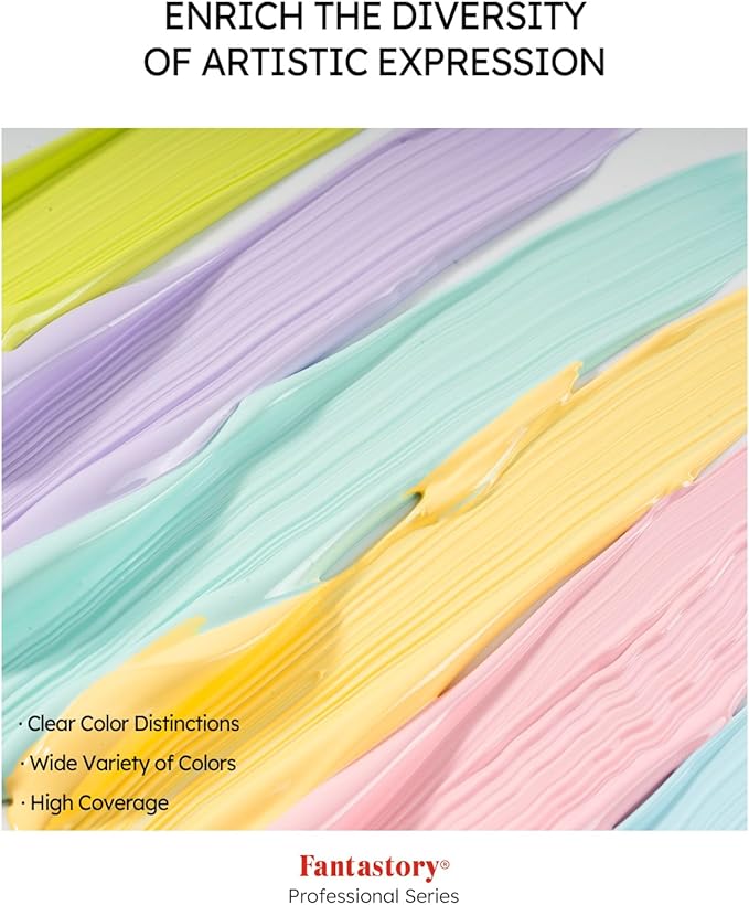 Fantastory Pastel Acrylic Paint Set+12 Brushes, 24 x 2oz Pastel Colors Art Craft Paint for Artists, Halloween Decorations, Canvas Ceramic Wood Rock Painting Supplies Kit [Professional Series]