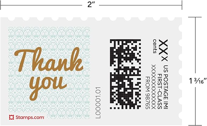 Golden Thank You NetStamps 120-Pack (5 Sheets) Printable Postage Labels (Stamps.com Subscription Required) - Print Approved Postage - Inkjet & Laser Printers - Business, Personal, Home