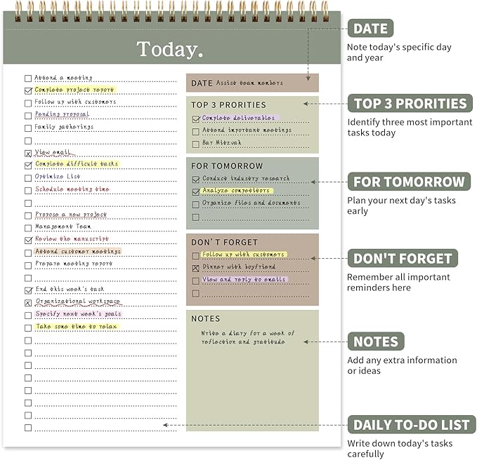 To Do List Notepad, 52 Undated Sheets （8.5"×11"）Duplex-printed Daily Planner For Work Home School Office Desk Accessories Supplies & Goal Setting Tasks -Green