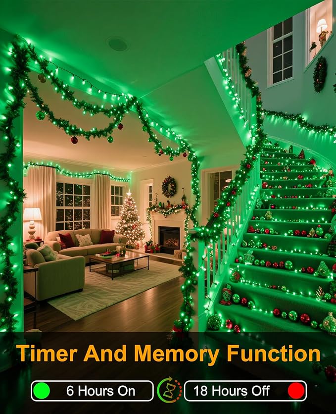 157FT 480 LED Christmas Lights Outdoor, Plug in Christmas Tree Lights Waterproof, 8 Modes Green Wire Fairy String Light for Indoor House Garden Xmas Party Decorations, Green