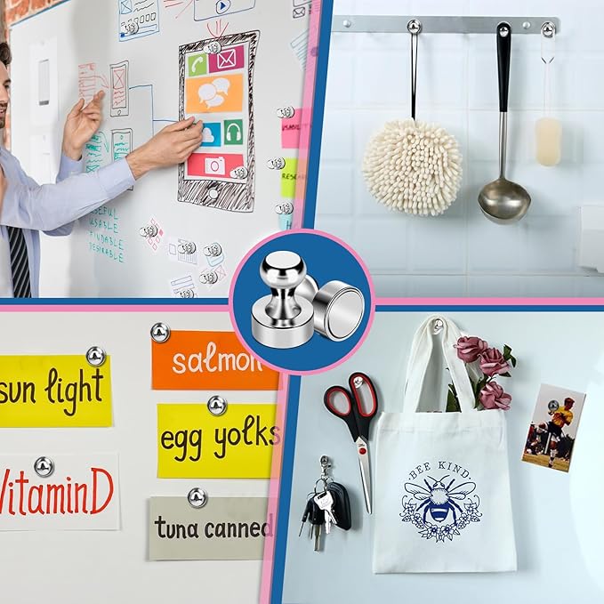 LOVIMAG Fridge Magnets 28Pcs Refrigerator Whiteboard Small Strong Magnet Classroom Kitchen Accessories Decorative Locker Set Decor Must Haves Office Calendar Refrigerador Magnetic Cute Crafts Silver