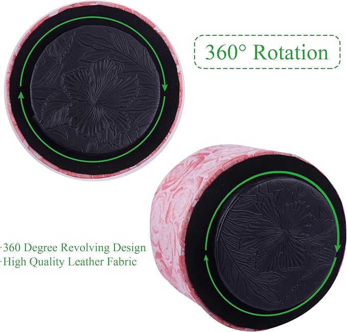 QIELIZI Round Leather Art Supply Organizer,Remote Control Holder,360 Degree Rotating,Multi-Functional Pencil Holder,4 Compartments Desktop Stationary Organizer(1-3D Rose Pink)