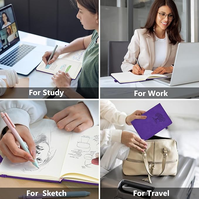 PERCUN Dotted Journal Notebook for Men & Women, 160 Pages Dot Grid notebook for Note Taking, Bullet Journaling Notebook for Work, School, Travel, Writing, A5 Hardcover 5.9" x 8.5"(Purple)