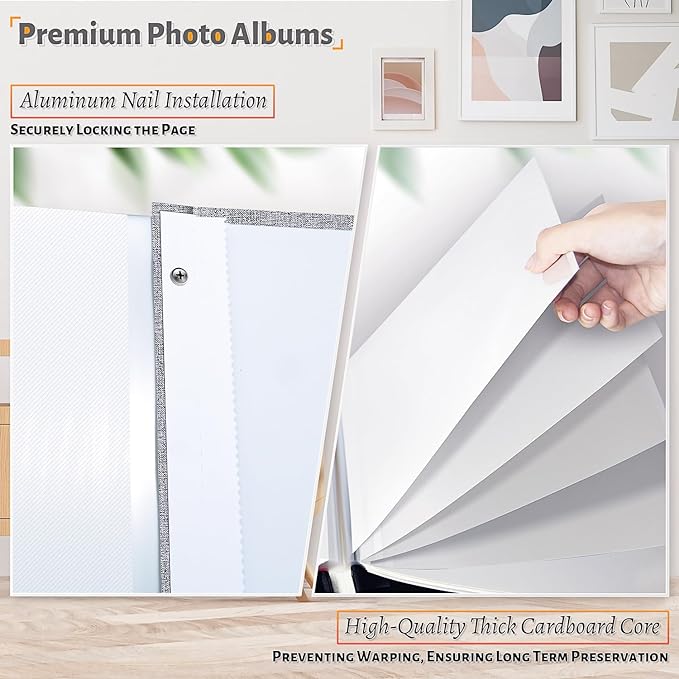 Photo Album Self Adhesive Scrapbook,60 Pages Large Photo Book for 4x6,5x7,8x10 Pictures,DIY Album for Baby Wedding Family Travel Birthday,with Metallic Pen and Scraper