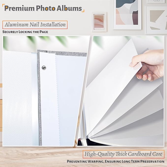 Photo Album Self Adhesive Scrapbook,Large Photo Book for 4x6,5x7,8x10 Pictures,DIY Album for Baby Wedding Family Travel Birthday,with Metallic Pen and Scraper