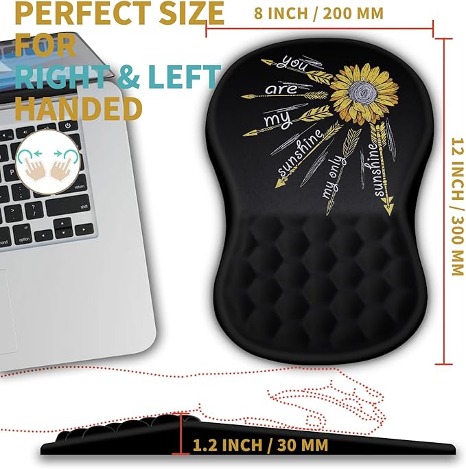 Hokafenle Ergonomic Mouse Pad Wrist Support with Massage Design, Wrist Rest Pain Relief Mousepad with Memory Foam&Non-Slip PU Base, Mouse Pads for Wireless Mouse & Desk (12x8 inch,Inspirational)