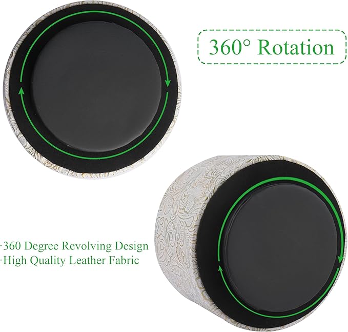 lizimandu Round Leather Art Supply Organizer,Remote Control Holder,360 Degree Spinning,Multi-Functional Pencil Holder,4 Compartments Desktop Stationary Organizer(1-Carved White Gold)