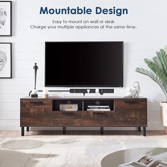 Metal 8 Outlet Mountable Power Strip with Switch,Wide Spaced Heavy Duty Wall Mount Power Strip Surge Protector 1200J,10FT 14AWG Braided Cord 15A 125V 1875W for Home Office Industrial Garage Commercial