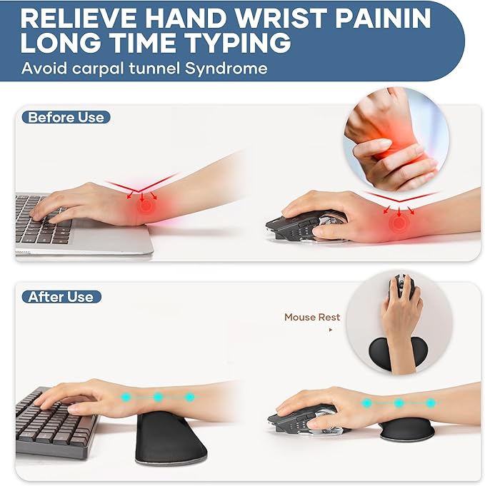 Office Ergonomic Memory Foam Computer Mouse and Keyboard Wrist Rest pad Support Carpal Tunnel, Wrist Rest for Keyboard and Mouse, Wrist Support Set