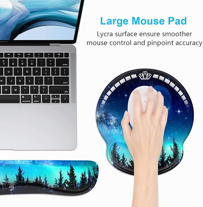 Dapesuom Keyboard Wrist Rest and Mouse Pad with Wrist Support, Cute Memory Foam Cushion for Keyboard and Mouse Set, Ergonomic Desktop Pad Rests with Non Slip Base for Easy Typing & Pain Relief, Moon