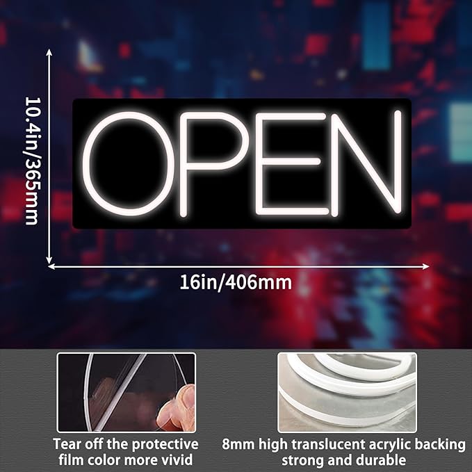 Open Signs for Business, LED Neon Open Sign 16 Inch 12V/2A Ultra Bright Lighted Open Sign Electric Light Up Open Sign for Business Storefront Window Glass Door Retail Shop Store Bar Salon Restaurant White