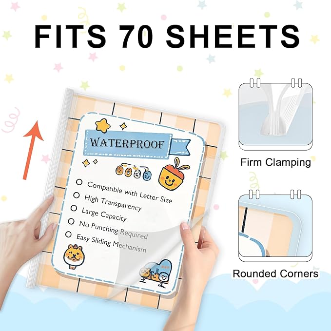 TOTiyea 40 Pack Clear Report Covers with Sliding Bars, Letter Size, 9mm (70 Sheet Capacity) White Sliding Bar File Folders