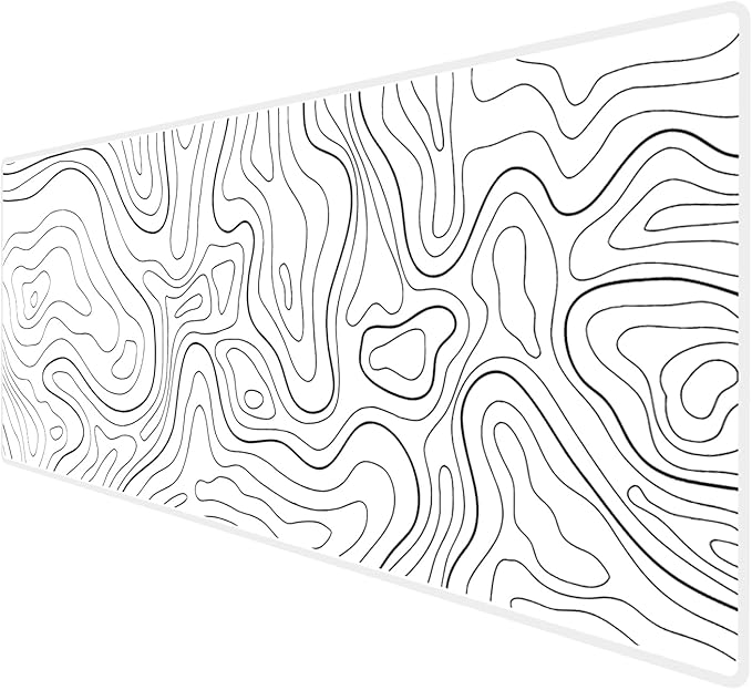 White Mouse Pad, Topographic Mouse Pad Large, Gaming Desk Pad, XL Mousepad, Keyboard Pad, Desk Mat, 31.5 x 11.8 in, Minimalist Contour for Office