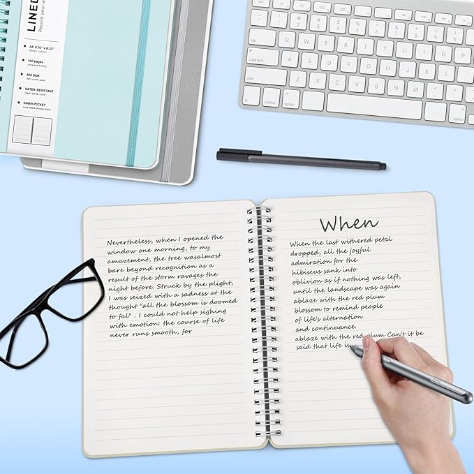 Lined Spiral Journal Notebook, A5 Hardcover Leather Notebook for Work, 5.7''×8.2'', 100GSM Thick Paper Spiral Bound Journaling Notebook for Women Men Office School Note Taking Business, Morandi Cream