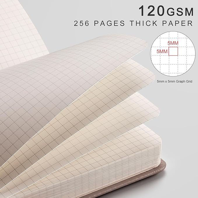 EMSHOI Graph Paper Notebook - 256 Pages A5 Graph Notebook/Journal, Hard Cover, 120gsm Thick Paper, Smooth PU Leather, Inner Pocket, 5.75'' × 8.38''- Olive Green