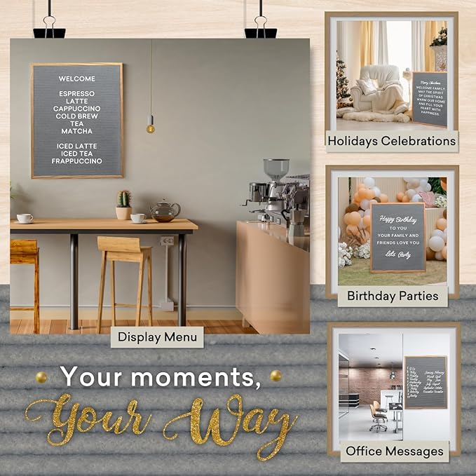 Felt Like Sharing Large Letter Board (Gray Felt - 24”x30”) – Changeable Message Board with 3 Sets of Felt Board Letters – Statement Wall Sign for Quotes, Home or Holiday Decor In Oak Frame