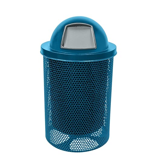 RDT-P-LBL Heavy Duty Round Trash Receptacle with Dome Top, Liner Included, 32 Gallon, Light Blue, Made in America