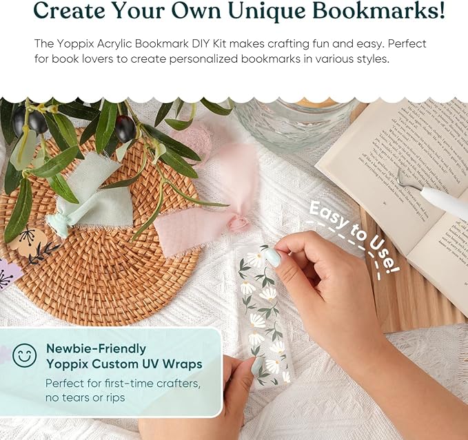 15 Pieces Acrylic Bookmark Blanks (3mm) Thicken Bookmark Making Kit with 20 Pcs Floral UV DTF Sticker, 15 Pcs Ribbon, Suitable for DIY Your Crafts Gifts