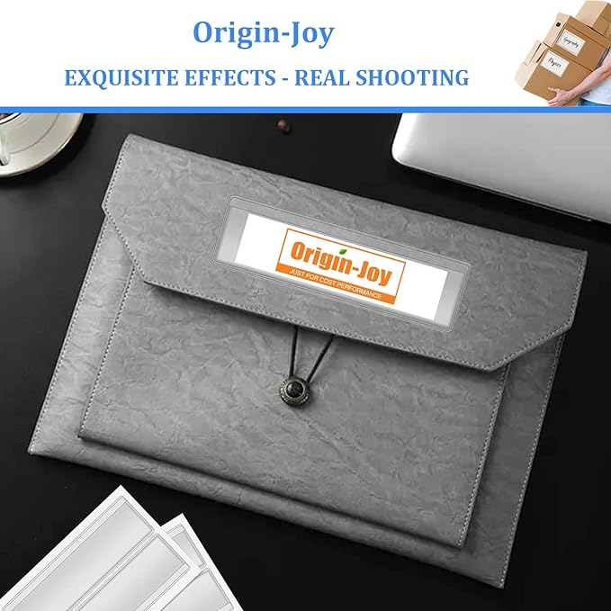 Origin-Joy 25 PCS Self-Adhesive Index Label Pockets, Clear Plastic Peel & Stick Card Holders with Top Open for Loading (2.25 x 0.75 inch)