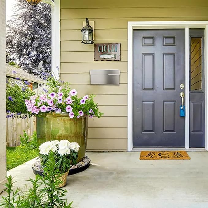 Modern Design Brushed Stainless Steel Mailbox for Walls, Heavy Duty Wall Mounted Mailbox - 14.5'' x 3.75'' x 7.1'' Rust Proof Steel Dropbox with Rainproof Design, Silver