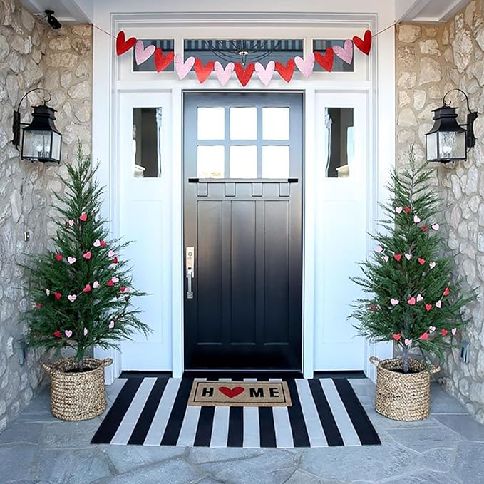 Black and White Area Rug 35.4 x 59 Inches Striped Front Door Mat Front Porch Rug Hand-Woven Machine Washable Indoor/Outdoor Layered Door Mats for Entryway/Bedroom/Outdoor