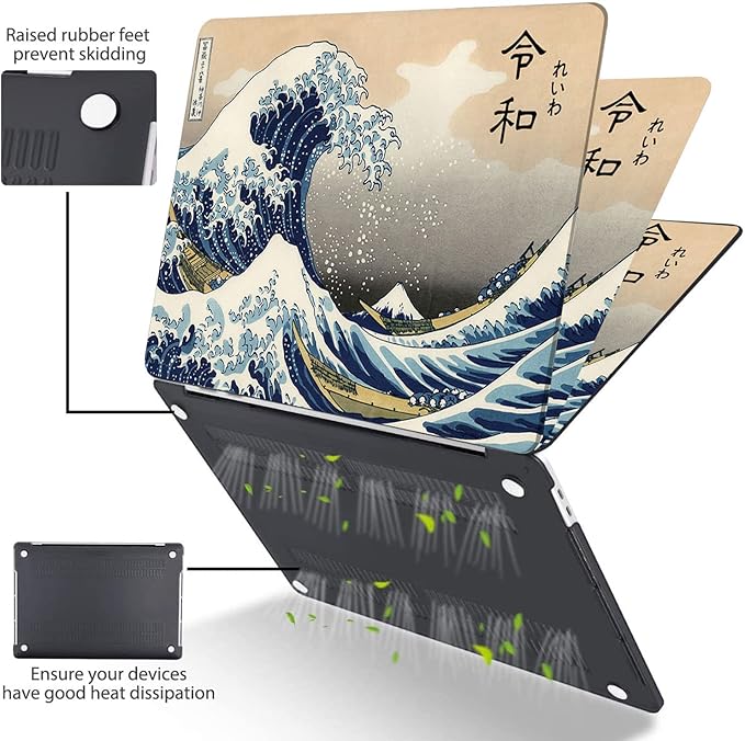 Compatible with MacBook Pro 13 Inch Case M2/M1 2025 2022-2017 A2338 A2289 A2251 A2159 A1989 A1706 A1708 Plastic Hard Shell Case&Keyboard Cover&Mac OS Keyboard Sticker (Sea Wave)