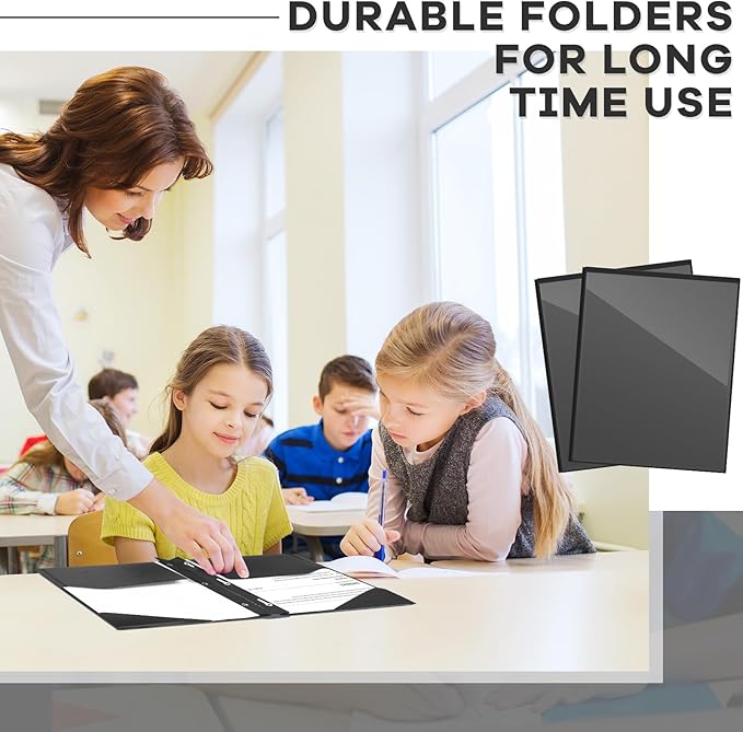 Henoyso 36 Pcs Plastic Folder with Clear Front Pocket and 3 Prong Plastic Folders with Card Slot Pocket Folders with Prongs for School Office (Black)