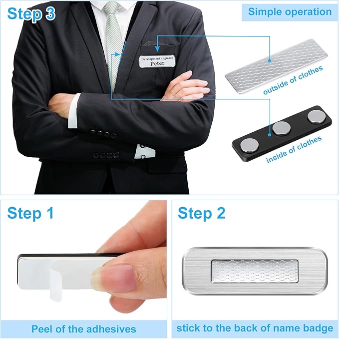 Mtlee 100 Packs Name Tag Magnets Magnetic Name Badge Holders ID Fastener Clip with 3 Neodymium and Adhesive Backing for Uniform Jackets(Black)