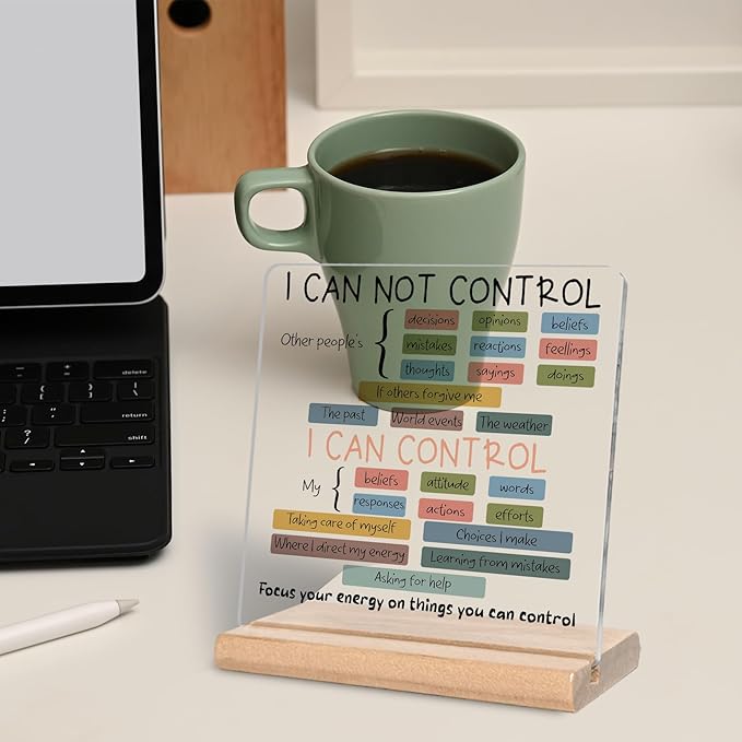 Mental Health Things I Can Control Psychology Motivational Acrylic Plaque Sign, Mental Health Gifts for Student Graduation, Therapist Office Gifts, Inspirational Gift for School Counseling Office Decor for Desk