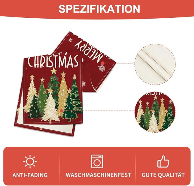 Artoid Mode Xmas Trees Snowflakes Red 210 GSM Merry Christmas Table Runner, Winter Kitchen Dining Table Decoration for Home Party Decor 13x36 Inch