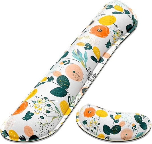 Dapesuom Enlarge Keyboard Wrist Rest, Memory Foam Wrist Cushion for Desk Mats Support, Typing Pain Relief Keyboard Mouse Pad Rests Set with Non-Slip Base for Gaming Laptop Computer, Flowers & Herbs