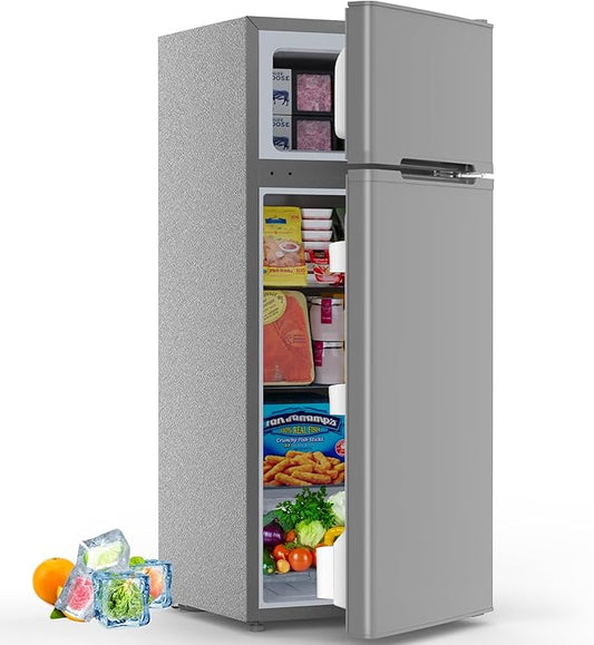 4.5 Cu.Ft Mini Fridge with Freezer, 2 Door Compact Refrigerator, Small Fridge with Adjustable Thermostat Energy Ultra Quiet, Mini Fridge Removable Glass Shelves for Bedroom Office Dorm Grey
