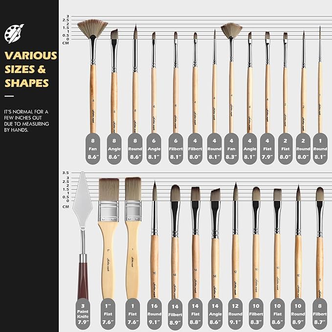 Acrylic Paint Brush Set, Golden Maple 25 PCS Paint Brushes for Acrylic Painting Oil Watercolor & Canvas,Enhanced Synthetic Brush Set with Cloth Roll and Palette Knife