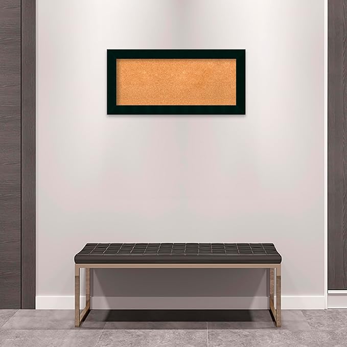 Amanti Art Natural Cork Board for Wall, 16x34 Vision Board with Black Wood Frame, Medium Corkboard Office Decor for Home Organization, Modern Corkboard Pinboard to Display Items for Home Organization