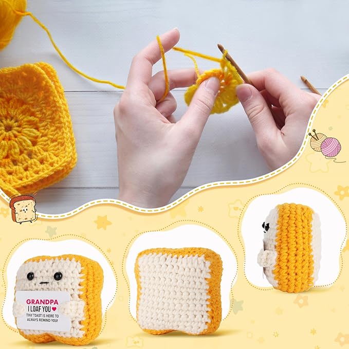Gifts for Grandpa from Granddaughter, Grandson - Funny "I Loaf You" Crochet Toast - Unique Fathers Day, Birthday, Christmas Gift for Grandpa, Papa, Pops - Cute Keepsake & Décor